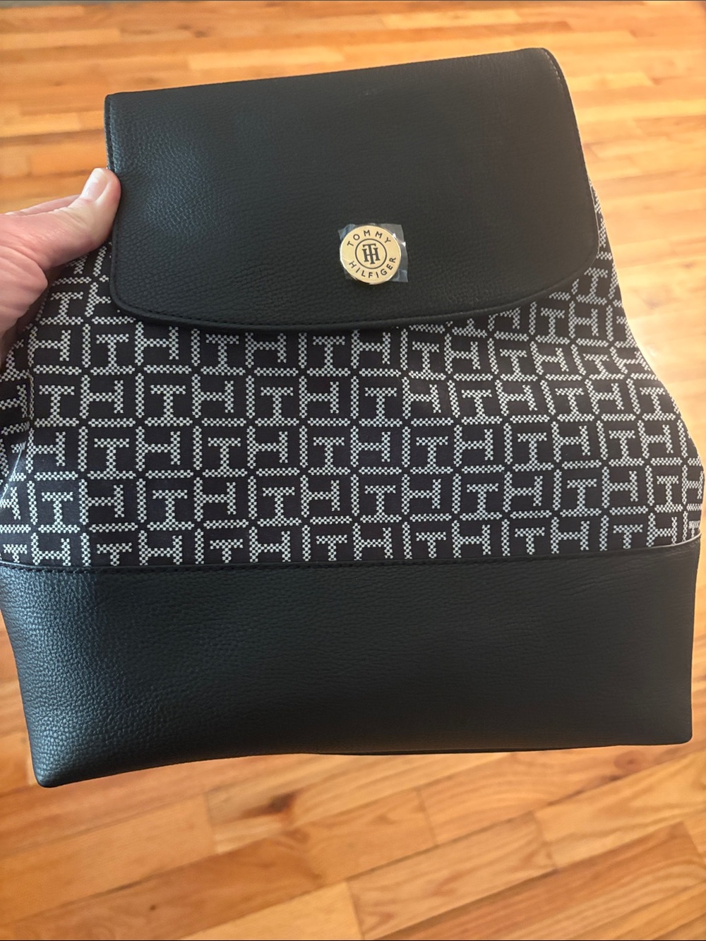 Tommy Hilfiger Black and White Monogram Backpack